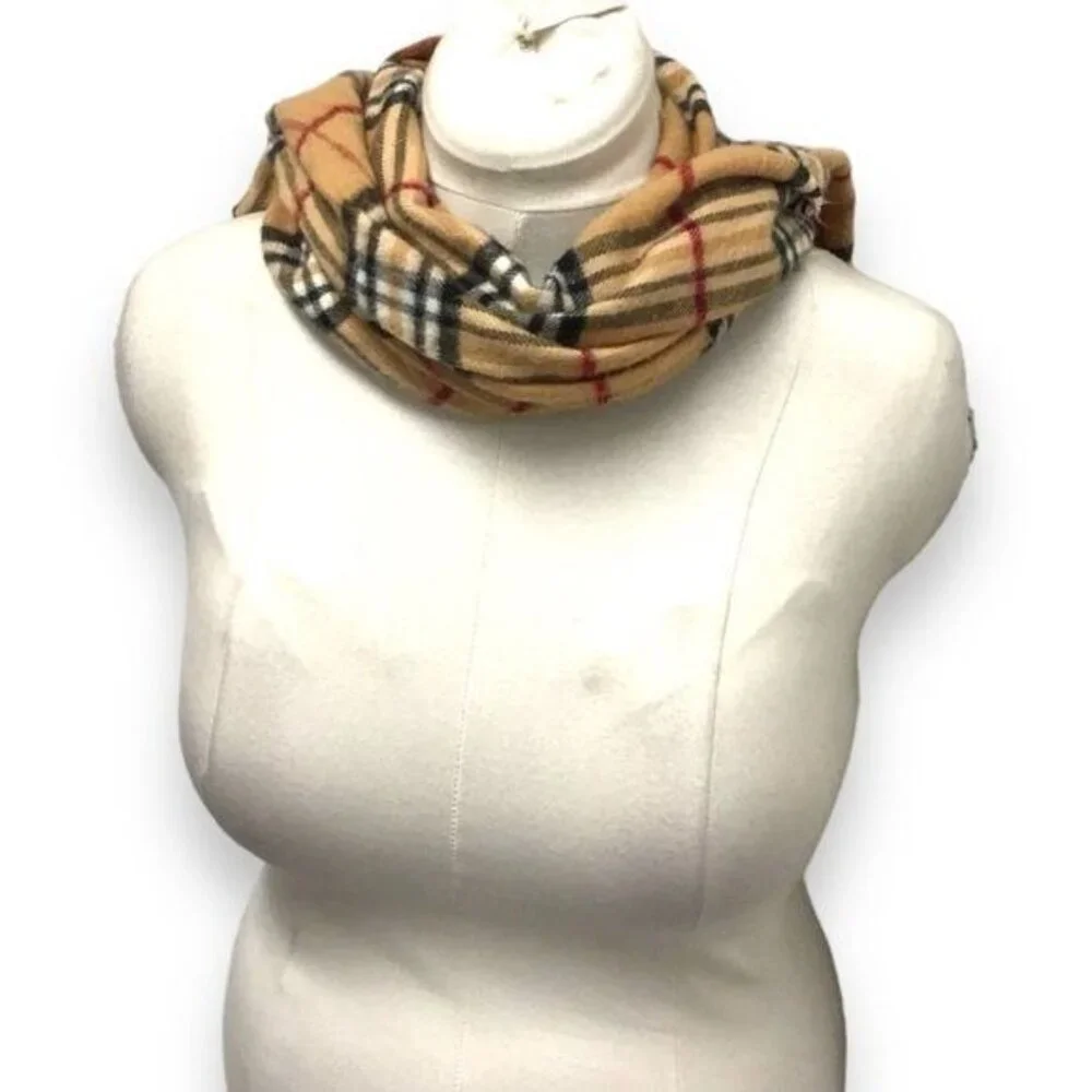V.Fraas Men's Exploded Plaid Cashmink Scarf, Camel, OSFA